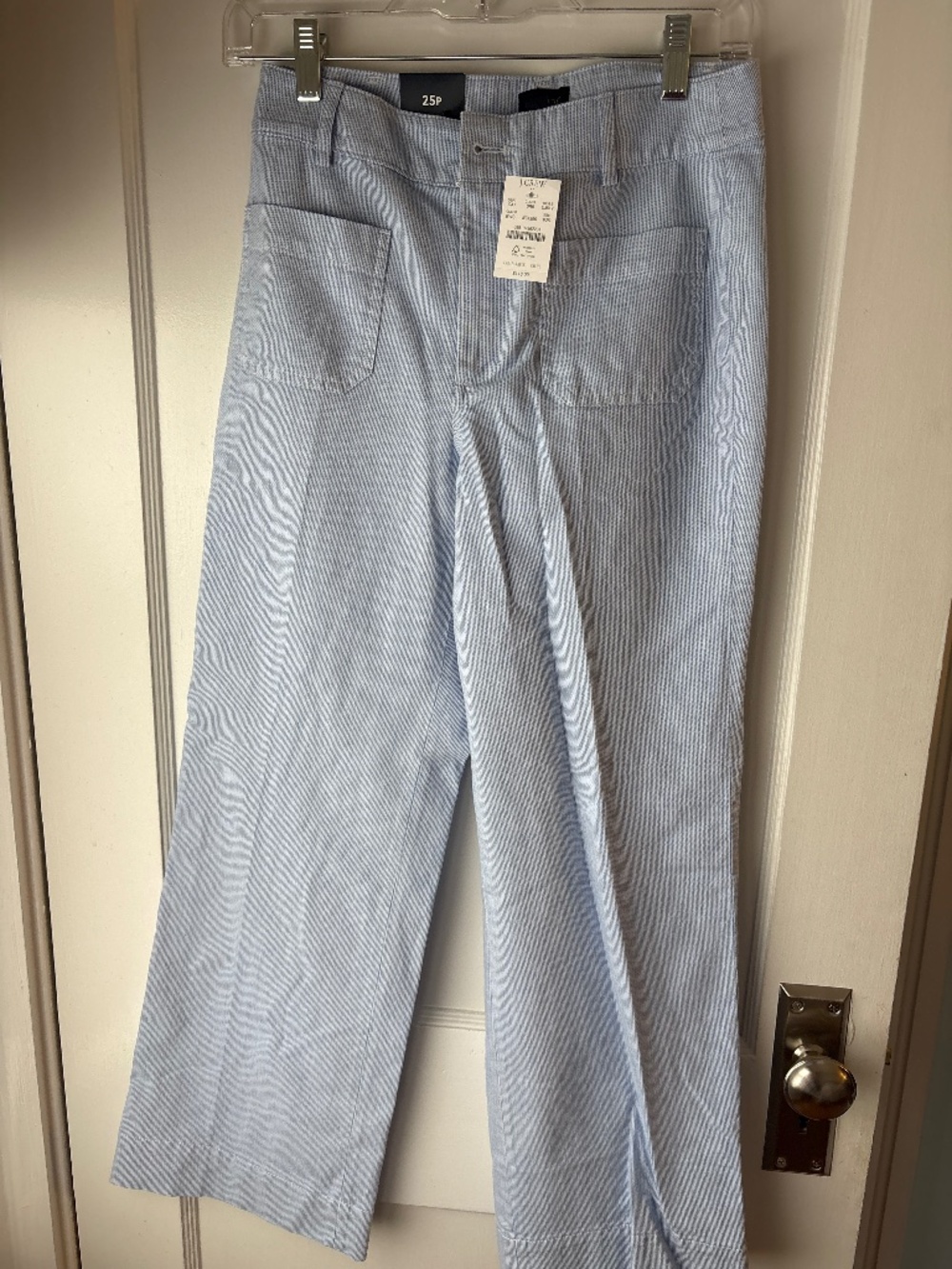 JCrew Lizzie high rise patch pocket wide leg pant, Blue white stripe, 25P, NWT